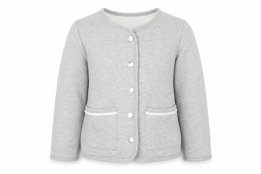 Front view of Carrement Beau girls’ grey jacket, size 6, years