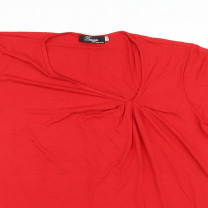 Close-up detail of Peruzzi women’s red basic t-shirt, size UK 14