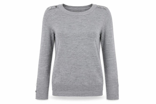 Front view of Primark women’s grey knit jumper, size UK 6