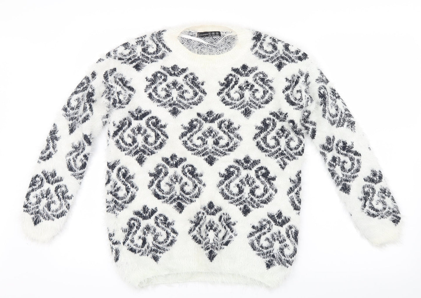 Atmosphere Womens White Geometric Knit Pullover Jumper Size 8
