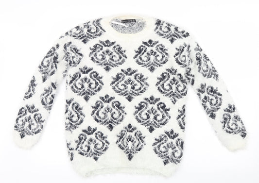 Atmosphere Womens White Geometric Knit Pullover Jumper Size 8