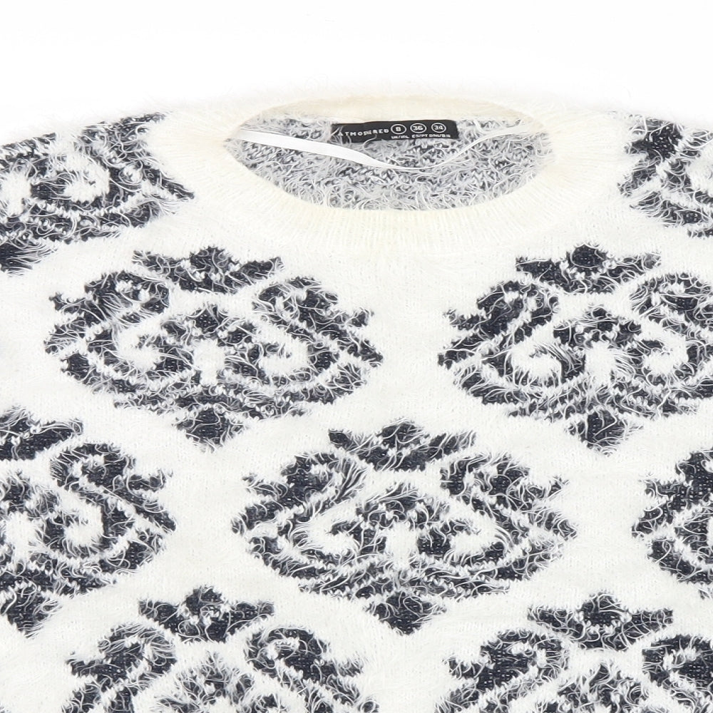 Atmosphere Womens White Geometric Knit Pullover Jumper Size 8