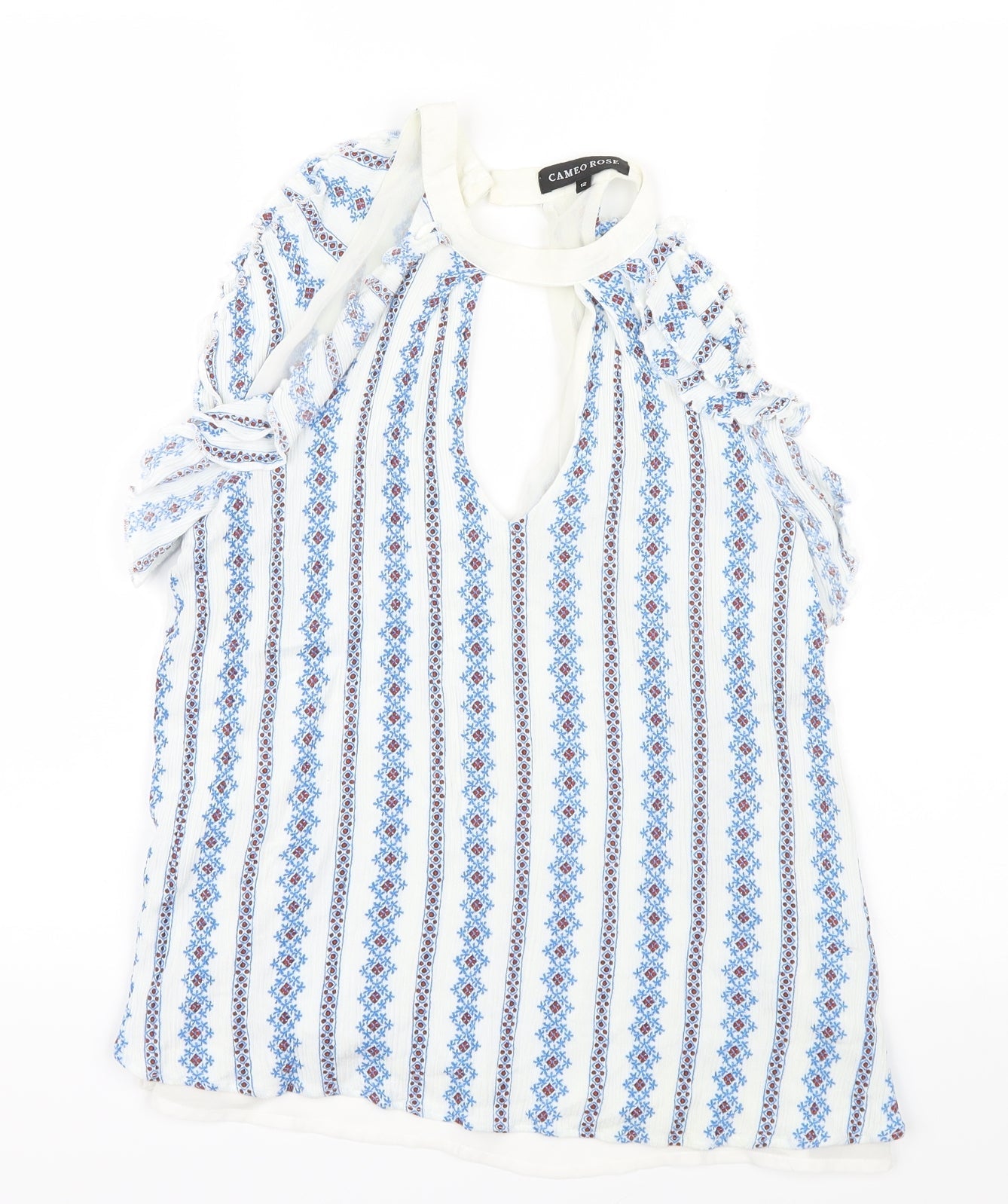 CAMEO ROSE Womens Blue Geometric  Basic Blouse Size 12