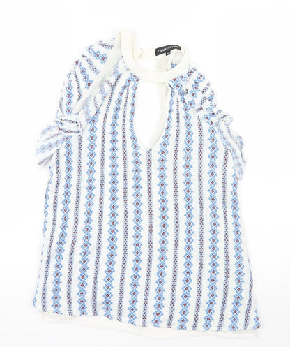 Additional front view of Cameo Rose women’s blue geometric basic blouse, size UK 12