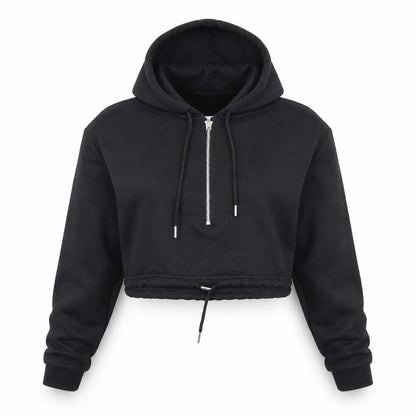 Front view of I SAW IT FIRST women’s black pullover hoodie, size UK 6