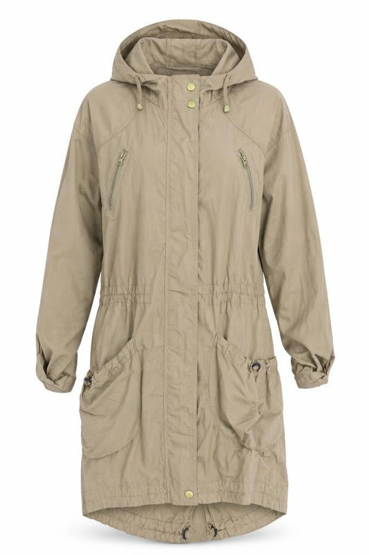 Front view of New Look women’s brown rain coat coat, size UK 6
