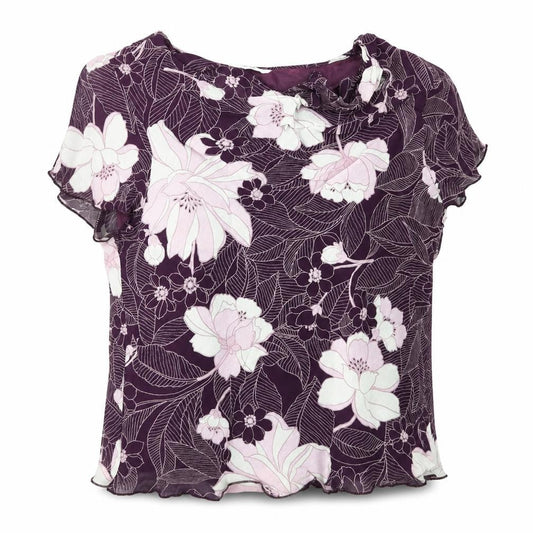 Front view of Berkertex women’s purple floral basic blouse, size UK 16