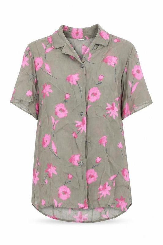 Front view of Casablanca women’s green floral basic button-up, size UK 16