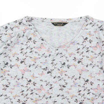 Close-up detail of Originals women’s grey floral knit jumper, size UK 14