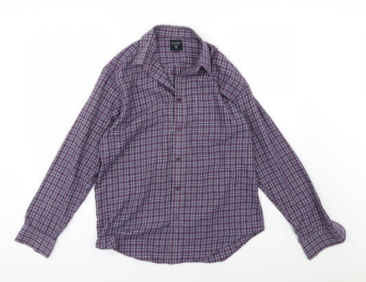 EWM Mens Purple Striped Woven  Button-Up Size M