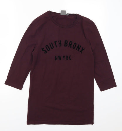 Additional front view of ASOS women’s purple basic t-shirt, size S, - south bronx nw yrk