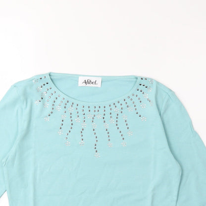 Close-up detail of Afibel women’s green basic t-shirt, size UK 10