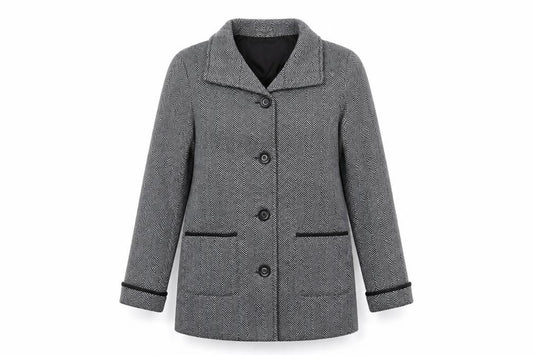Front view of Anne De Lancay women’s black overcoat coat, size S