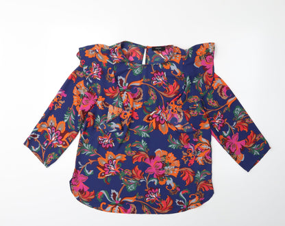 Front view of Papaya women’s blue floral basic blouse, size UK 14