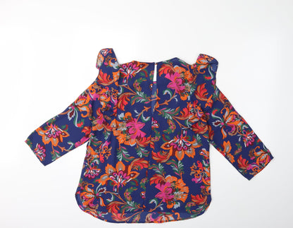 Back view of Papaya women’s blue floral basic blouse, size UK 14