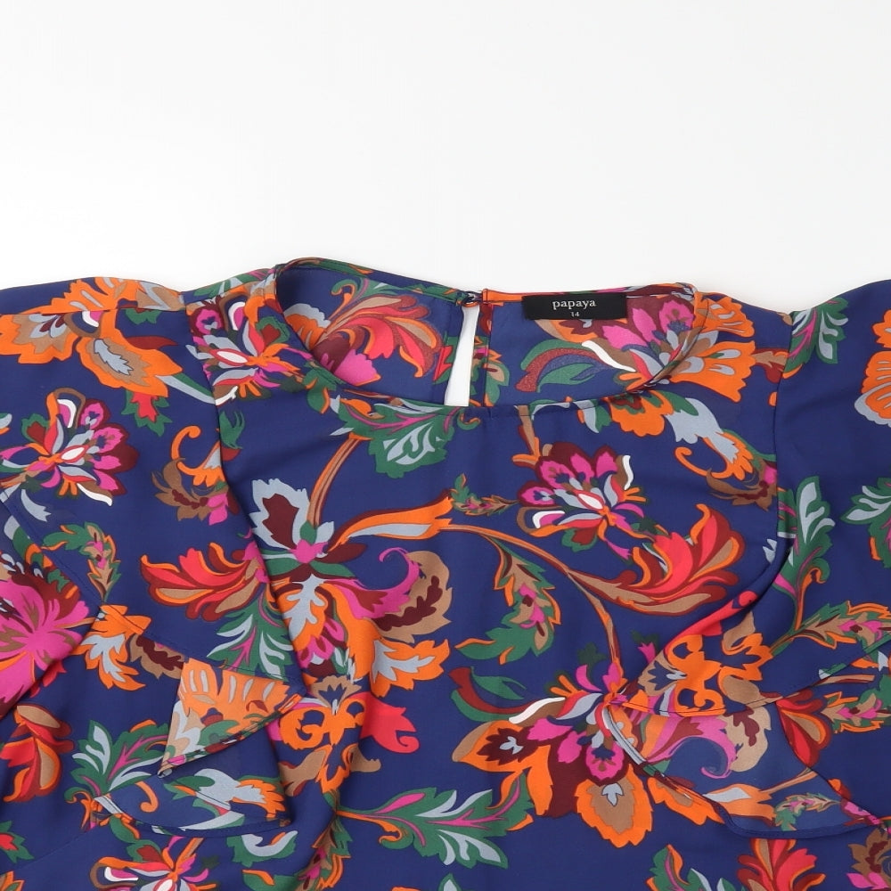 Papaya Womens Blue Floral  Basic Blouse Size 14
