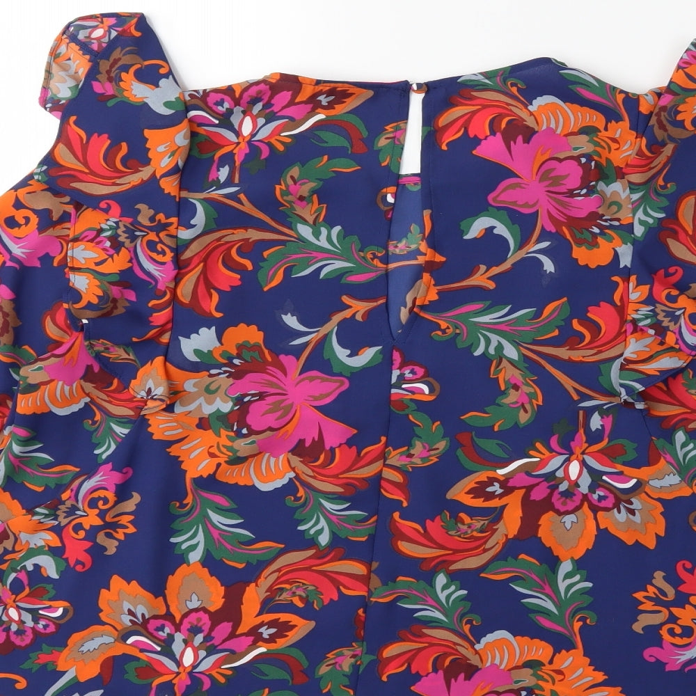 Papaya Womens Blue Floral  Basic Blouse Size 14