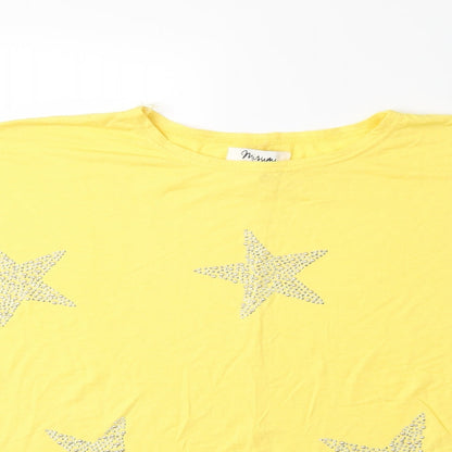 Close-up detail of MISSUMI women’s yellow basic t-shirt one size