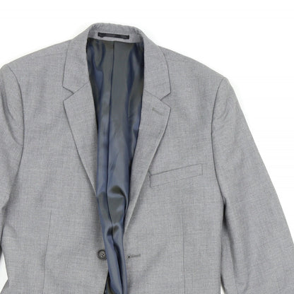 Close-up detail of Topman men’s grey jacket suit jacket, size 38