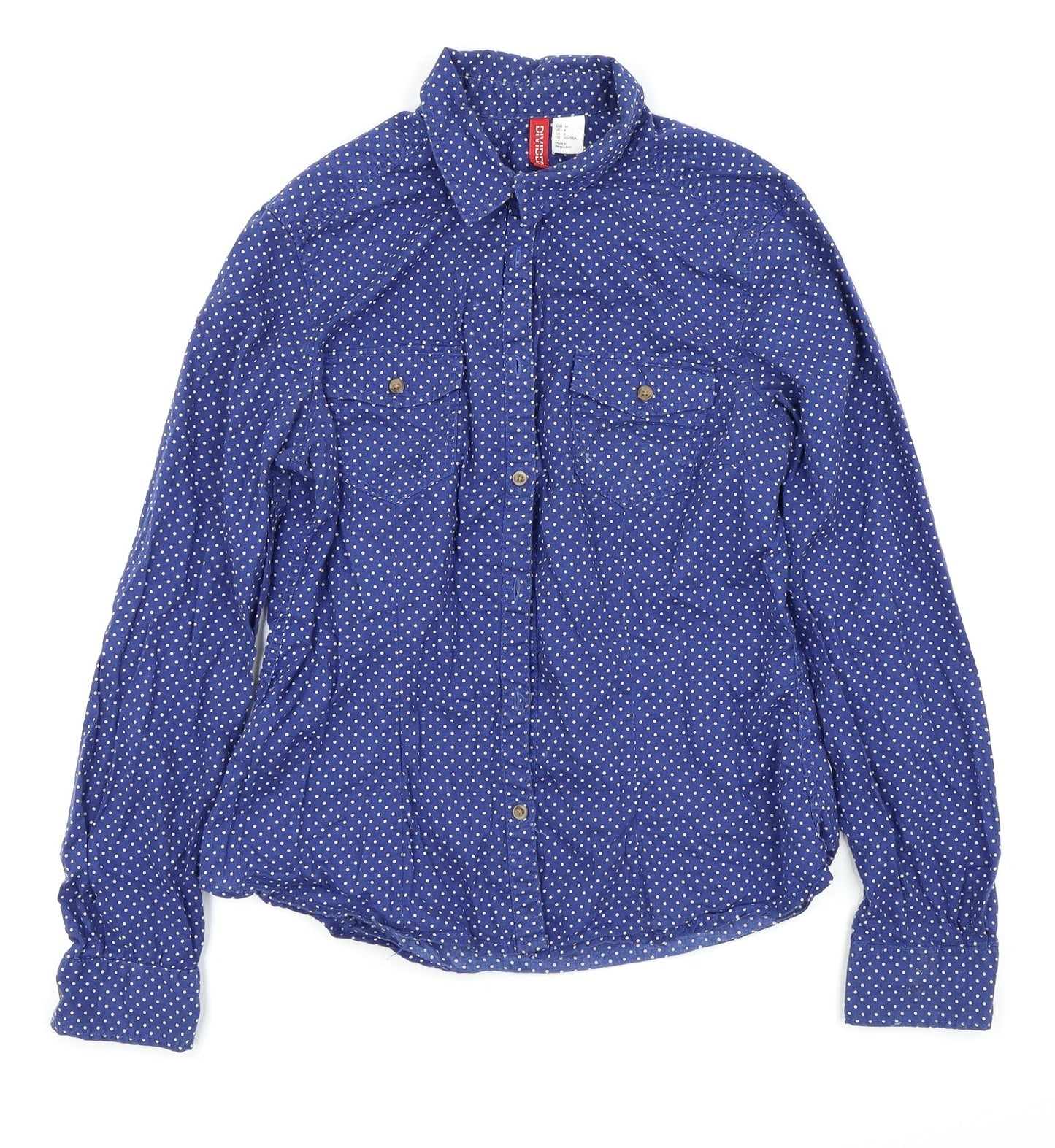 Divided by H&M Womens Blue Polka Dot  Basic Button-Up Size 8