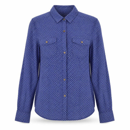 Front view of Divided by H&M women’s blue polka dot basic button-up, size UK 8