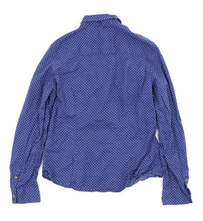 Back view of Divided by H&M women’s blue polka dot basic button-up, size UK 8