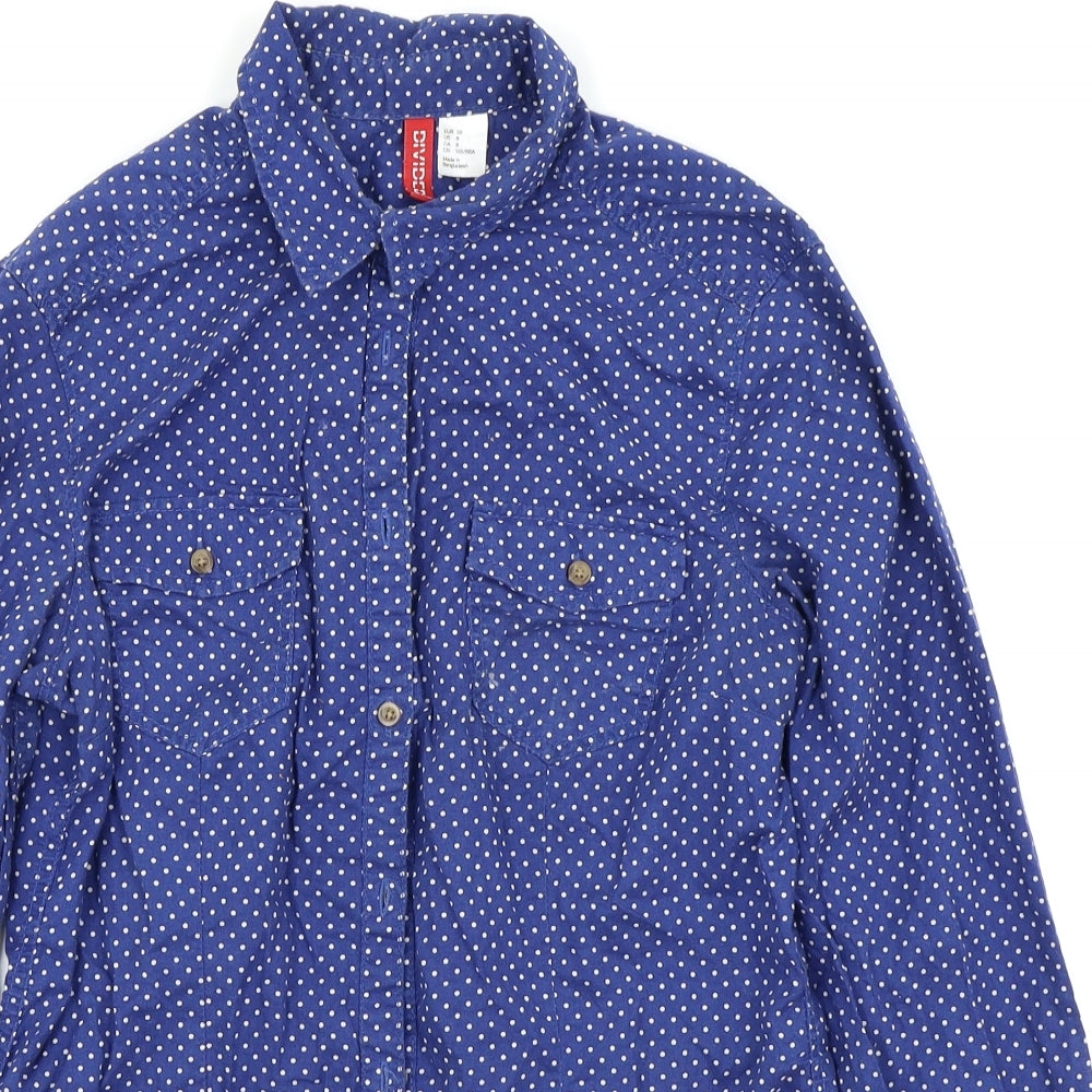 Divided by H&M Womens Blue Polka Dot  Basic Button-Up Size 8