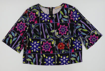 Additional front view of Double 11 women’s black floral basic t-shirt, size S