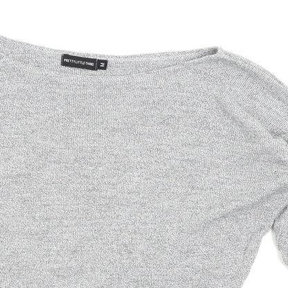 Close-up detail of PRETTYLITTLETHING women’s grey jumper, size M