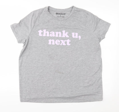 Additional front view of Bravado women’s grey jersey basic t-shirt, size L