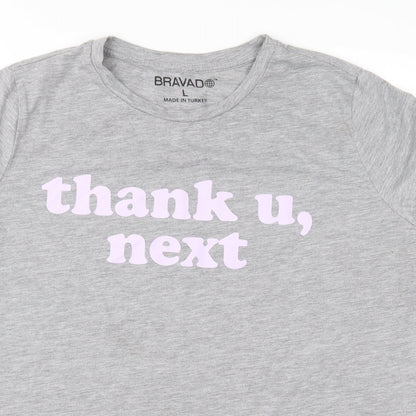 Close-up detail of Bravado women’s grey jersey basic t-shirt, size L