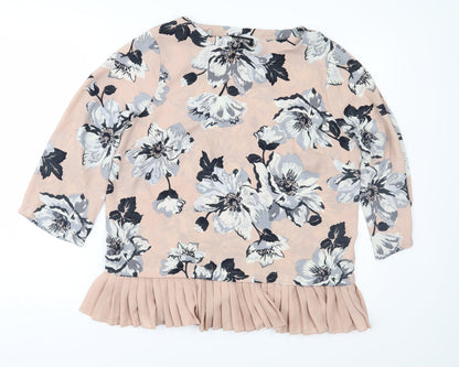 Additional front view of Debenhams women’s pink floral basic blouse, size UK 14