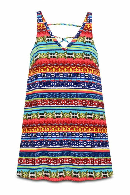 Front view of Papaya women’s multicoloured geometric a-line, size UK 14