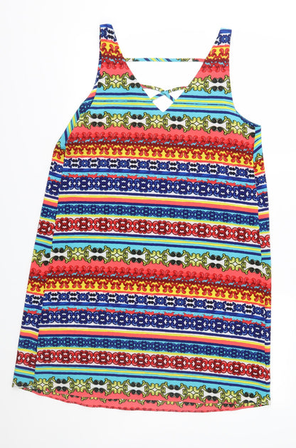 Back view of Papaya women’s multicoloured geometric a-line, size UK 14