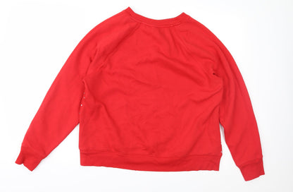 Back view of H&M women’s red pullover sweatshirt, size M
