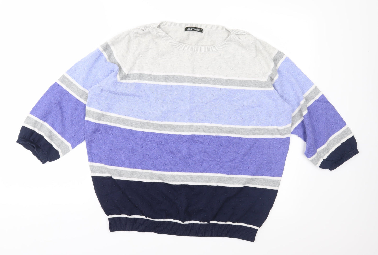 Bonmarché Womens Blue Striped Knit Pullover Jumper Size L