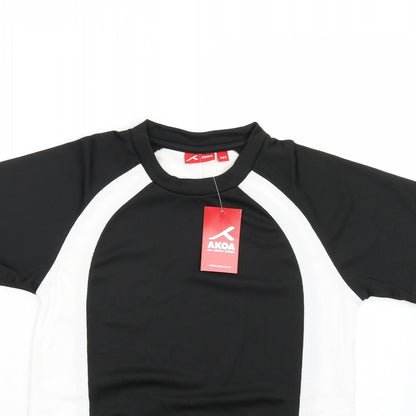 Close-up detail of akoa boys’ black rayon basic t-shirt size 2xs