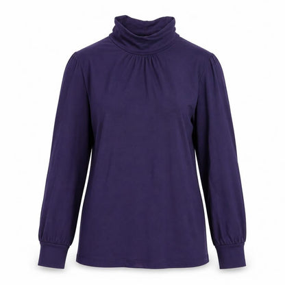 Front view of Oasis women’s purple chambray basic t-shirt, size UK 12