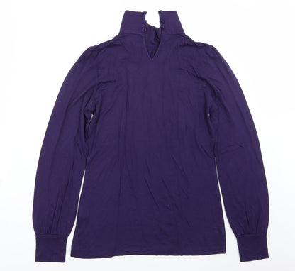 Back view of Oasis women’s purple chambray basic t-shirt, size UK 12