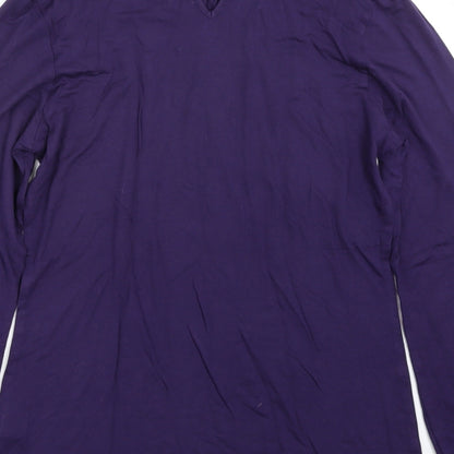 Brand and care label for Oasis women’s purple chambray basic t-shirt, size UK 12