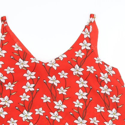 Close-up detail of Papaya women’s red floral basic blouse, size UK 16