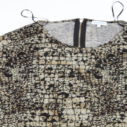 Close-up detail of Blue Vanilla women’s brown animal print pullover sweatshirt, size L