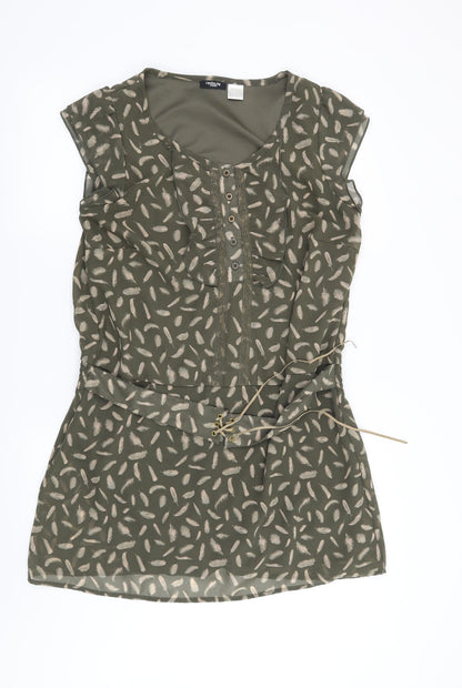 La Redoute Womens Green Geometric  Shift  Size 14  - Feather Print