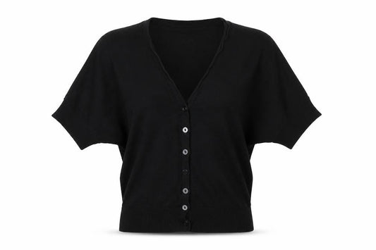 Front view of F&F women’s black knit cardigan jumper, size UK 10
