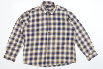 Front view of Dunnes men’s multicoloured check button-up, size L
