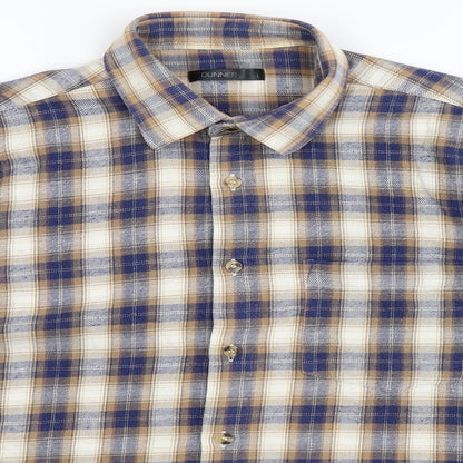 Close-up detail of Dunnes men’s multicoloured check button-up, size L