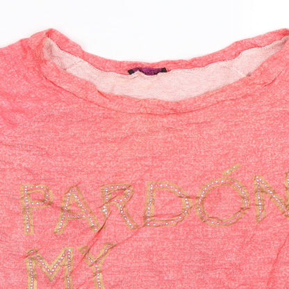 Close-up detail of Electric Pink women’s pink basic t-shirt, size XS