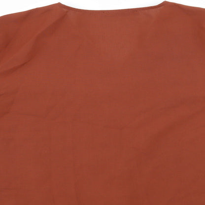 Brand and care label for SHEIN Shien women’s brown basic blouse, size XS