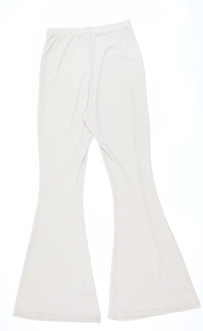 Back view of PRETTYLITTLETHING women’s beige trousers, size UK 12, 30-inch leg