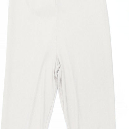 Close-up detail of PRETTYLITTLETHING women’s beige trousers, size UK 12, 30-inch leg